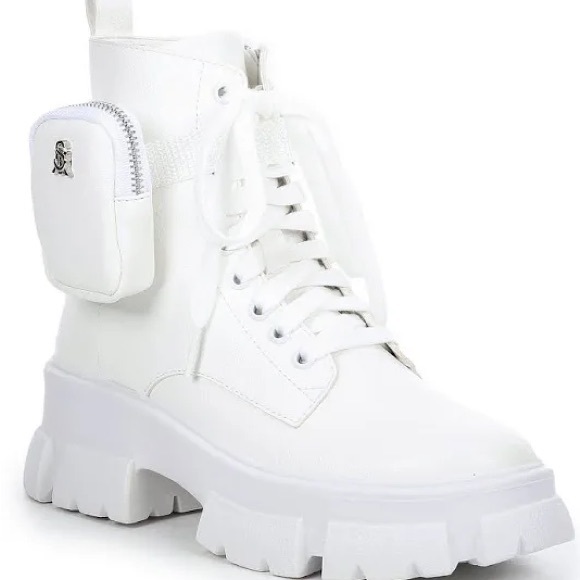Steve Madden Shoes - Steve Madden Thora Womens Lugged Sole Combat & Lace-Up Boots, White, 7.5 woman